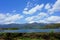 Landscape beautiful Lake Kawaguchiko. Blue sky and blue lake, mountains