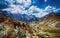 Landscape of beautiful rocky Fan mountains and Kulikalon lakes in Tajikistan