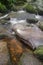 Landscape of Becky Falls waterfall in Dartmoor National Park Eng