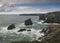 Landscape of Bedruthan Steps on Cornwall coastline in England