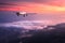 Landscape with big white passenger airplane