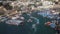Landscape from bird view of cargo ships entering one of the busiest ports in the world, Singapore.