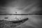 Landscape Black and white alone boat