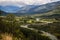 Landscape of Blue river, valley and forest in El Bolson