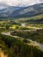 Landscape of Blue river, valley and forest in El Bolson, argentinian Patagonia