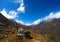 Landscape with blue sky and mountains, trek to Everest base camp