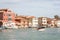 The landscape of the boat sea and the architecture of the island of Murano, Venice. Tourism in the islands of Venice