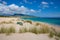 Landscape of Bolonia Beach in Cadiz from a sand dune with plants