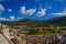 Landscape from Bouleuterion in Patara Pttra Ancient City. The assembly hall of Lycia public. Kas, Antalya, Turkey