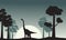 Landscape of brachiosaurus silhouettes vector