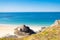 Landscape of the Brittany coast in the Cape Frehel region with its beaches, rocks and cliffs in summer