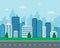 Landscape with buildings. city concept and suburban life. City streets. Vector illustration in flat style