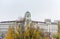 Landscape with buildings and skylines at the riverbank of Donaukanal Danube cannal  in a rainy day,  , in Vienna, Austria