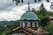 Landscape of Bulgarian Monastery under a gloomy sky