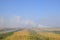 Landscape burning field. The burning of rice straw in the fields. Rice paddies