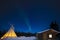 Landscape of Cabin, Teepee, Starry Sky and Northern Lights