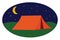 A landscape of a campsite with a brown tent over green grasslands at night, vector or color illustration