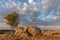 Landscape of Cantal at sunset