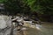 The landscape of Casoca river in the Buzau mountains, Romania. A beautiful wild river in mountains forests