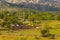 Landscape in the central Spanish massif with grazing horses. Guadarrama sierra. madrid Spain