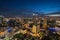 Landscape of Chao phraya river in Bangkok city in evening time with bird view. Bangkok City at night time, Hotel and resident area