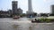 Landscape and cityscape with many boat in traffic water at chao phraya river