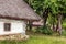 Landscape clay and wooden hut thatched Ukrainian