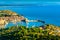 Landscape of Collioure city with harbor and sea in France