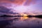 Landscape colorful clouds in the sky sunset or sunrise over sea with reflection in the tropical sea,Beautiful landscape scenery,