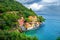 Landscape with colorful seaside villas near Portofino. Liguria, Italy