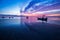 Landscape colorful sky and fishing boats