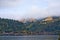 Landscape with Columbia River in the morning haze mountains and