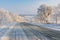 Landscape with country slippery road near Solone village  in central Ukraine