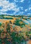 Landscape, countryside illustration, digital painting, clouds, plants, nature, flowers