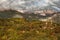 Landscape of the Crimean mountains, covered with approaching thunderclouds,covered with forest and shrubs