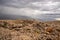 Landscape of the Croatian island of Pag on a rainy summer day, impressive cloud play