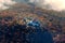 Landscape Czech Central Highlands and Milesovka peak, aerial photo