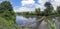 Landscape of dangerous  footbridge across the rural river