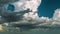 Landscape of dark ominous clouds forming on stormy sky during heavy thunderstorm