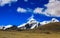 Landscape of deep blue sky and ice capped peaks of himalayan mountains with white clouds during day time