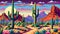 Landscape design saguaro cactus beautiful desert cliffs