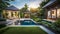 Landscape design of a small plot with a swimming pool and a Balinese-style house, Dream garden