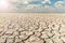 Landscape dried and cracked background. The soil dry land cracked ground surface with sky and cloudy