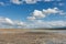 Landscape. Dried salt lake. Tyva. Steppe. Sunny summer day