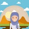 Landscape of dry desert with arabic woman