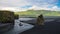 Landscape of Dyrholaey cape, volcanic sand beach South Iceland