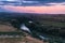 Landscape with Ebro river at sunrise, El Cortijo, La Rioja in Spain