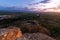 Landscape with Ebro river at sunrise, El Cortijo, La Rioja in Spain