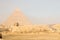 Landscape with Egyptian pyramids, Great Sphinx and silhouettes Ancient symbols and landmarks of Egypt for your travel concep in