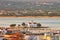 Landscape of Elafonisos island in Greece against Saint Spyridon Church.